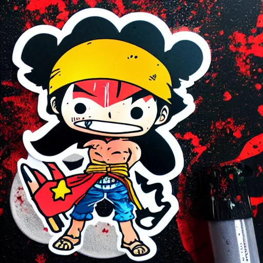 Image similar to die cut sticker, luffy is joyboy, splatter paint on paper