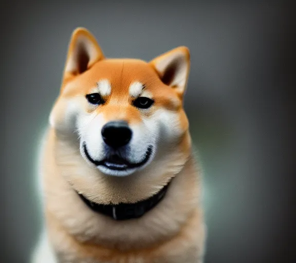 Image similar to a portrait of shiba inu with a mushroom cap growing on its head by luis royo. intricate. lifelike. soft light. sony a 7 r iv 5 5 mm. cinematic post - processing