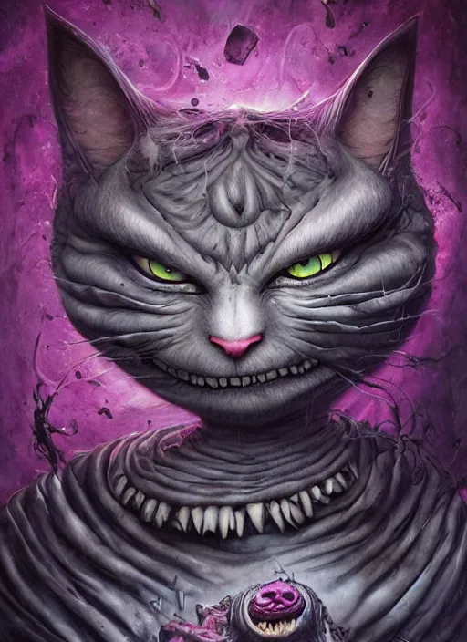 Prompt: cheshire cat, matrix, highly detailed, cinematic, 8 k, by megan duncanson, benjamin lacombe, adrian borda, stanley artgermm, tom bagshaw, craig mullins, carne griffiths, ayami kojima, beksinski, giger, trending on deviantart, hyper detailed, horror, full of colour