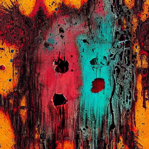 Image similar to abstract horror art, deep bleeding decaying colors!