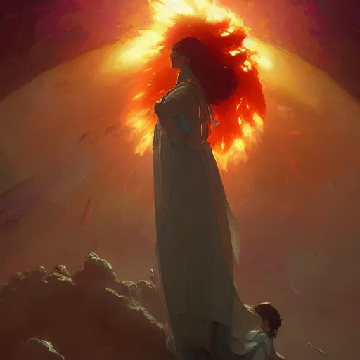 Prompt: A nuclear explosion opening a portal to another dimension, digital painting, artstation, concept art, sharp focus, illustration, art by greg rutkowski and alphonse mucha