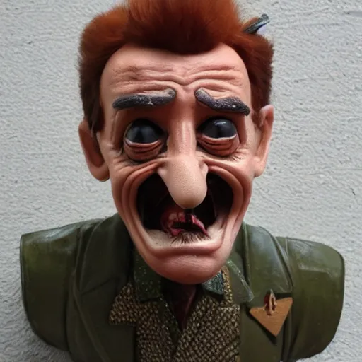 Prompt: creepy little Barry Chuckle idol, ritual item, creator unknown