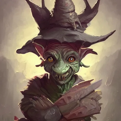 Image similar to a cute goblin with a hooked nose, scheming, tattered ears, well dressed, dnd character art portrait, matte fantasy painting, deviantart artstation, by jason felix by steve argyle by tyler jacobson by peter mohrbacher by paul hedley, cinema