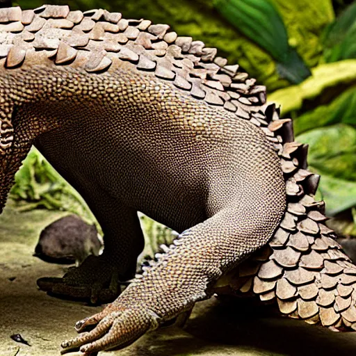 Image similar to a hybrid between a komodo-dragon and a pangolin, national geographic file-photo, photography