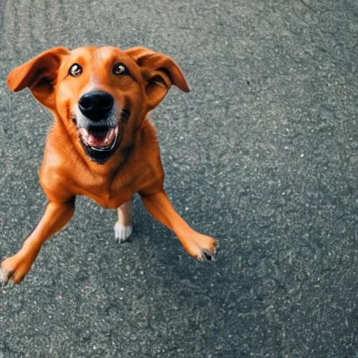 Prompt: smiling dog waving at the camera