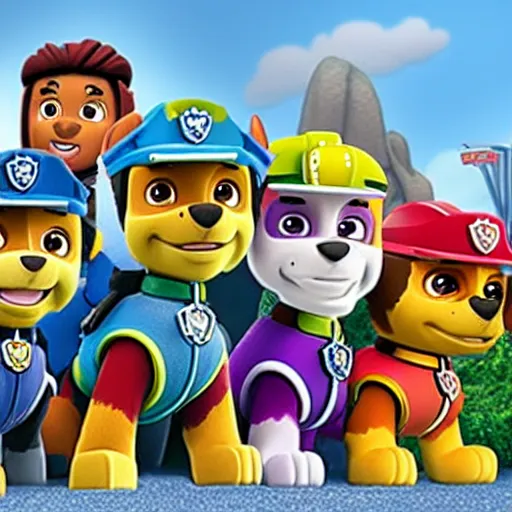 Image similar to rocky from paw patrol with all the characters from miniforce