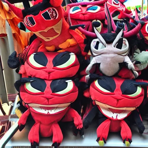 Image similar to devilish - looking demon plushies being sold at an amusement park