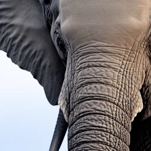 Prompt: elephant with horn in its head, ultra - realistic, elephant wrinkles, face close - up, 8 k.