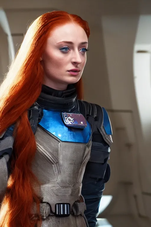 Image similar to Sophie Turner as a Space commander