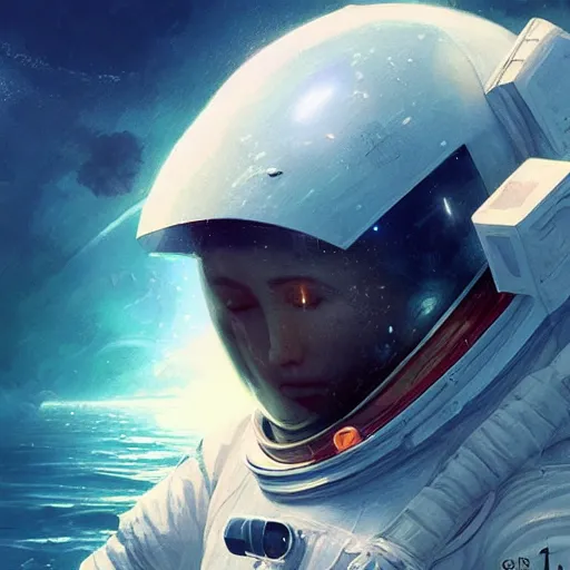 Image similar to an astronaut lost in the ocean,digital art,detailed,ultra realistic,art by greg rutkowski