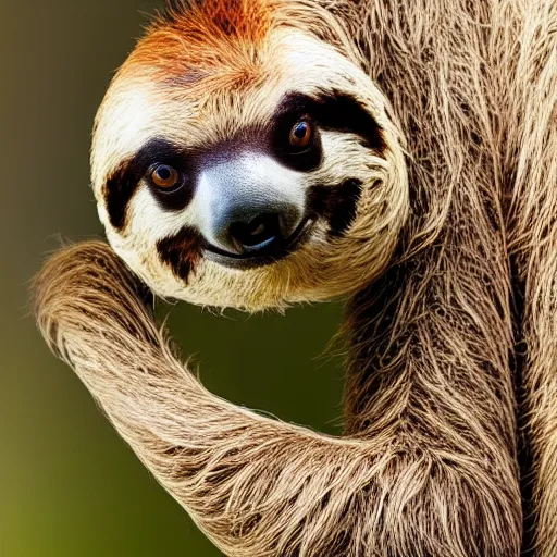 Image similar to happy sloth giraffe hybrid, bold natural colors, national geographic photography, masterpiece, full shot