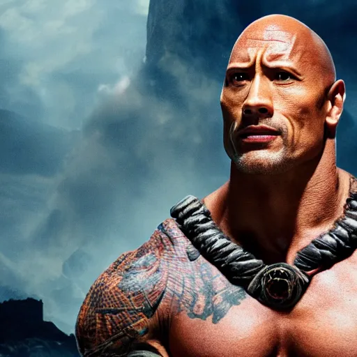 Image similar to dwayne johnson as a dungeons and dragons wizard, 4 k, detailed