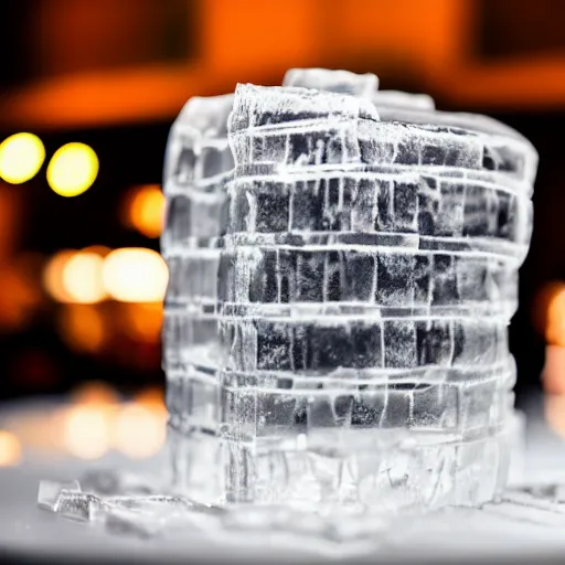 Image similar to a clear ice sculpture of a burger made entirely of ice, 4 k