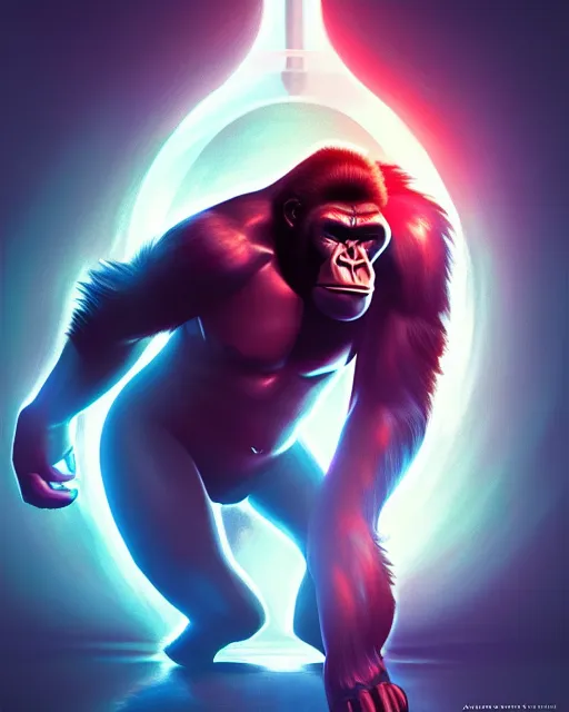 Prompt: gorilla bodied elon musk superhero, glam, power, glowing lights intricate, elegant, highly detailed, digital painting, artstation, concept art, smooth, sharp focus, illustration, art by artgerm and greg rutkowski and fra angelico and unreal engine 5