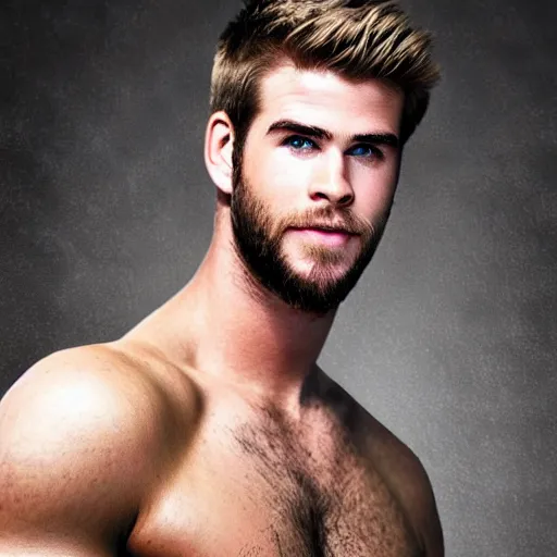 Image similar to a realistic detailed photo of a guy who is an attractive humanoid who is half robot and half humanoid, who is a male android, actor liam hemsworth, shiny skin, posing like a statue, blank stare, in a factory, on display, showing off his muscles