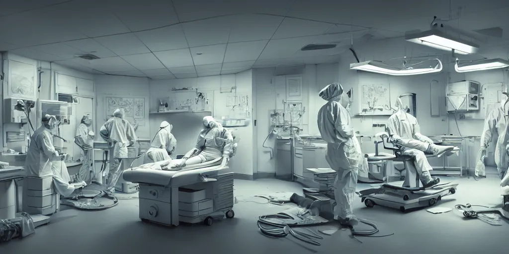 Prompt: an operating room of a mad serial killer, realistic, extremely detailed, sharp focus, wide view, smooth, digital illustration, octane render, unreal engine 6, ray tracing, by james jean, by rossdraws, by frank franzzeta, by mcbess, by sakimichan, by brosmin, by danton fadeev, by steve simpson