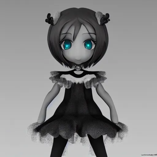 Image similar to cute fumo plush of a girl who is composed from droplets of inky black goop, inkgirl, dark black and white, stark contrast, vray fluid simulation