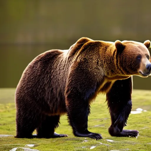 Prompt: a bear standing on two legs. The bear has a head of an owl, 8k, ultrarealistic, professional photography