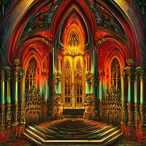 Image similar to live performance stage, ornate gothic style with lights and large sound speakers, by Megan Duncanson and Raphael Lacoste, detailed 3d gothic oil painting