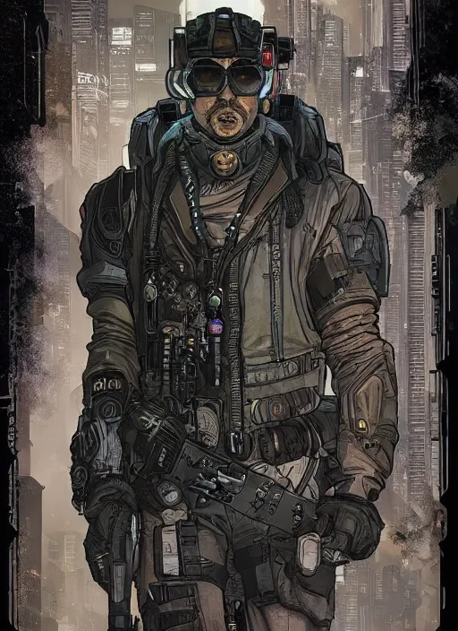 Prompt: cyberpunk blackops commander. night vision. portrait by ashley wood and alphonse mucha and laurie greasley and josan gonzalez and james gurney. spliner cell, apex legends, rb 6 s, hl 2, d & d, cyberpunk 2 0 7 7. realistic face. dystopian setting.