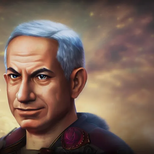 Prompt: An epic fantasy anime style portrait painting of Benjamin Netanyahu, unreal 5, DAZ, hyperrealistic, octane render, cosplay, RPG portrait, dynamic lighting