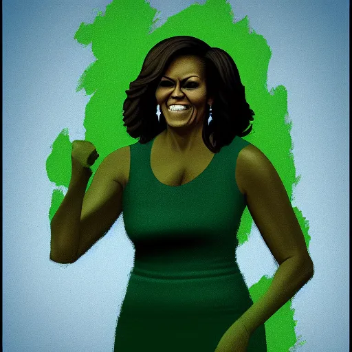 Prompt: Digital painting of Michelle Obama as The Hulk