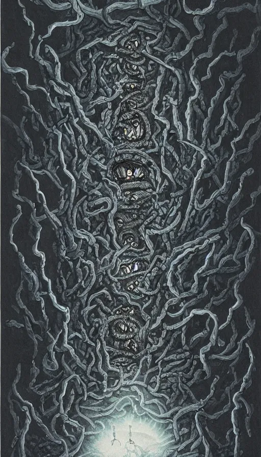 Prompt: a storm vortex made of many demonic eyes and teeth, by andre francois