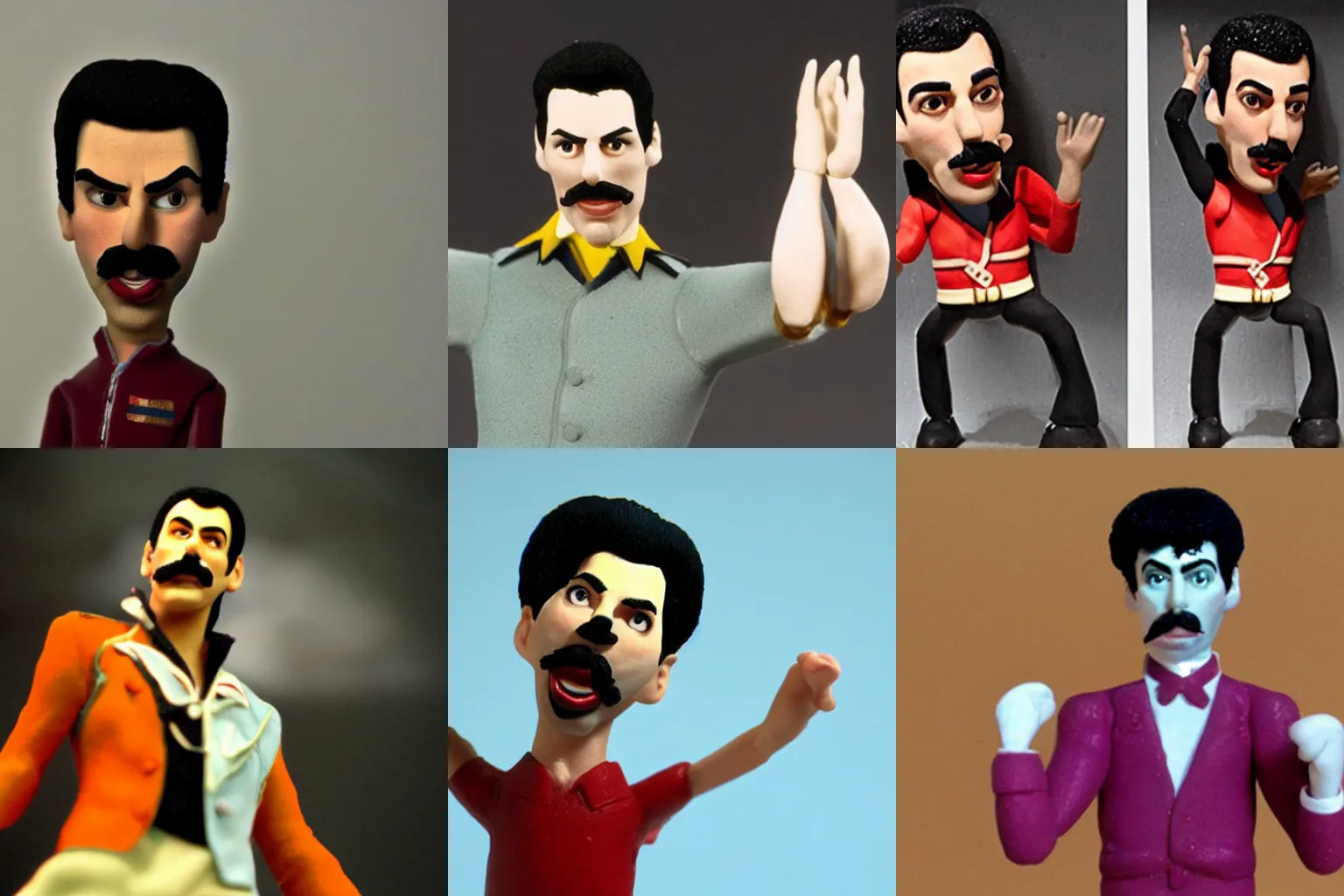 Prompt: claymation figure of Freddie Mercury