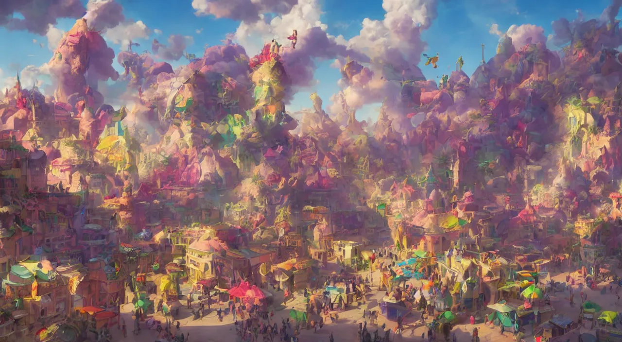 Image similar to bazaar zouk oriantal multicolorful sky shine place mosquet painting, sunny day, matte painting, bold shapes, hard edges, street art, trending on artstation, by huang guangjian and gil elvgren and sachin teng