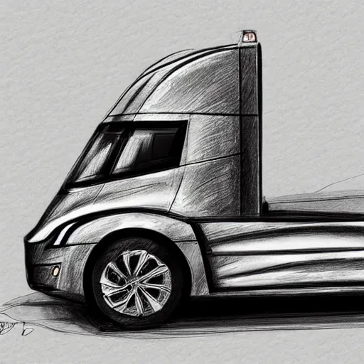 Image similar to handmade sketching of a tesla truck, made during the renaissance, sketch, hd