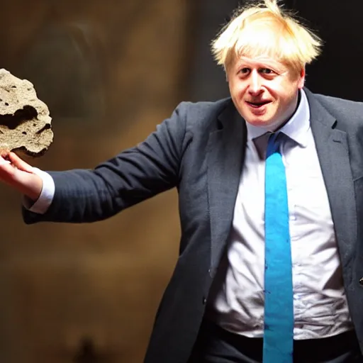 Image similar to boris johnson stealing fossils from a museum