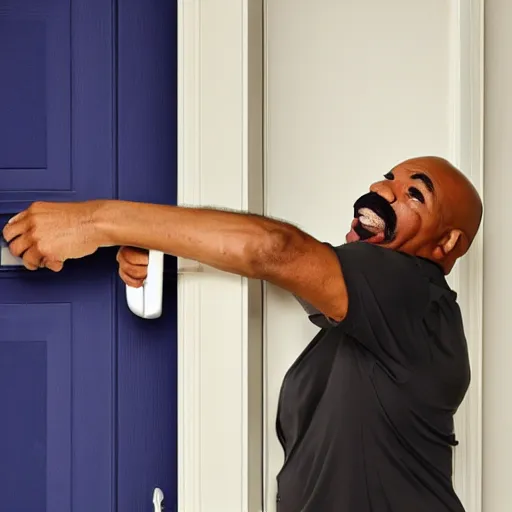 Prompt: Steve Harvey hitting his head on the doorframe