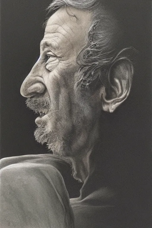 Prompt: portrait of Steven Spielberg by Zdzislaw Beksinski