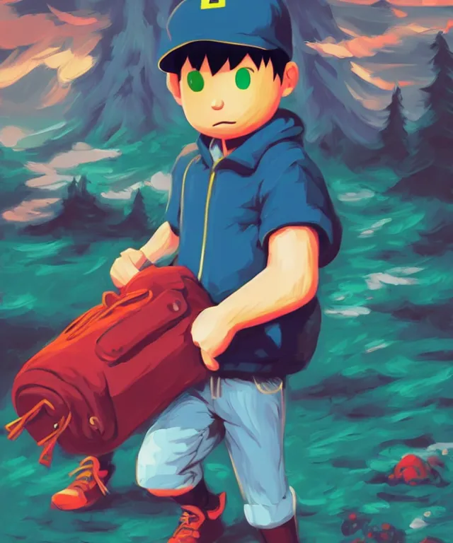 Image similar to ness from earthbound in the art style of dan mumford, crisp 8 k line art, digital painting, artstation, concept art, matte, sharp focus, hyper realistic lighting, illustration