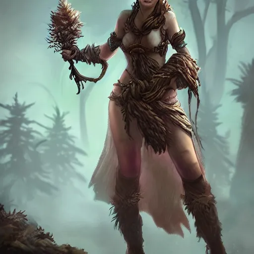 Prompt: a female druid character, concept art, high resolution and detail, photorealistic, cinematic, amazing, inspiring, attractive