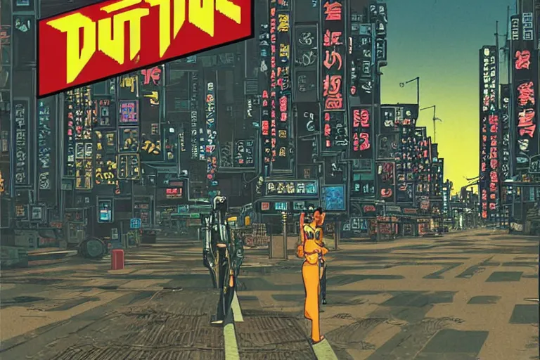 Image similar to cart driving down neo - tokyo outskirts. art in the style of vincent di fate's cyberpunk 2 0 2 0.
