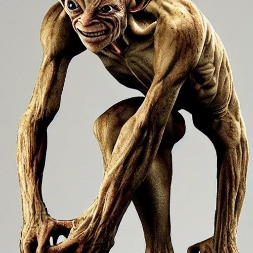 Image similar to gollum has giant chicken legs instead of his legs