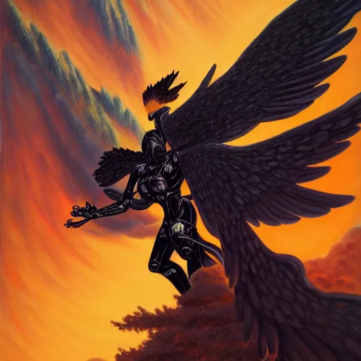 Prompt: painting of a fallen angel paladin with big burnt wings reaching the summit of a haunted mountain, sharp focus, award - winning, trending on artstation, masterpiece, highly detailed, intricate. art by terese nielsen