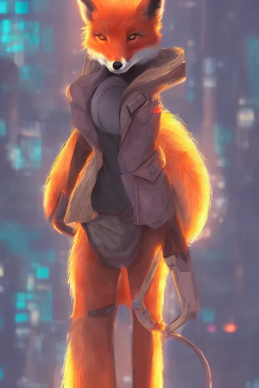 Image similar to a fox fursona, trending on artstation, by kawacy, furry art, digital art, cyberpunk, high quality, backlighting