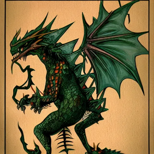 Image similar to exotic dragon with leaf skin and a leaf tail, thorns on his spine, by greg rutowski, in the style of magic the gathering