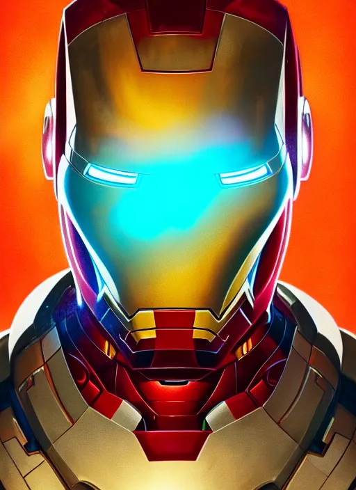 Image similar to highly detailed portrait of iron man, stephen bliss, unreal engine, greg rutkowski, loish, rhads, beeple, makoto shinkai and lois van baarle, ilya kuvshinov, rossdraws, tom bagshaw, tom whalen, alphonse mucha, global illumination, god rays, detailed and intricate environment