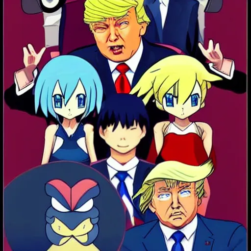 Prompt: Donald Trump anime pokemon art, illustration