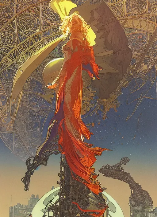 Prompt: spacex falcon 9 liftoff, behance hd artstation, by moebius, alphonse mucha, ayami kojima, amano, greg hildebrandt, and mark brooks, art nouveau, neo - gothic, gothic, concept design, dynamic light, stylised illustration, disco elysium