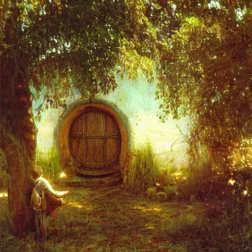 Image similar to Hobbiton painted by Ivan Kramskoi