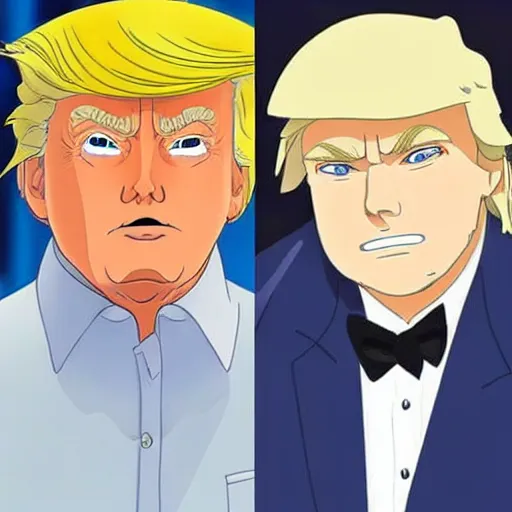 Image similar to Donald Trump as an anime character from Studio Ghibli