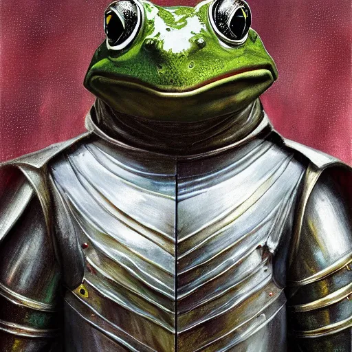 Image similar to frog knight in medieval armor, 8k, highly detailed, full portrait, professional painting,