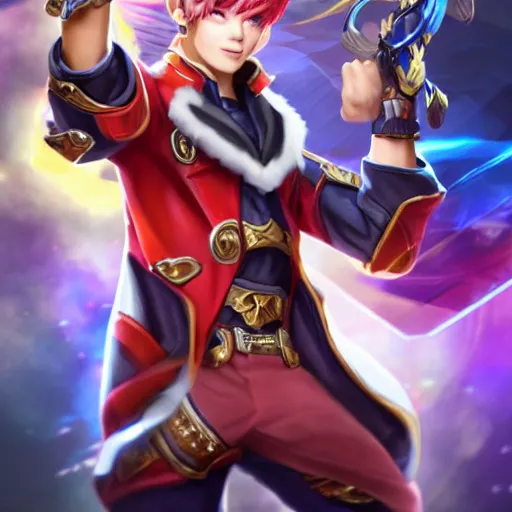 Image similar to a member of the band exo as a mobile legends hero, whole body, 8 k, high definition, extremely detailed,