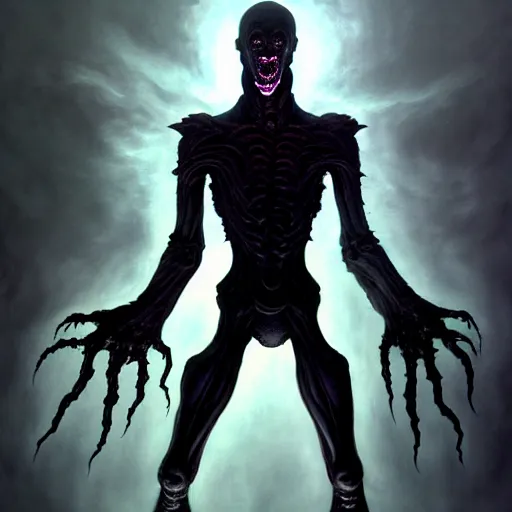 Prompt: dark god, humanoid figure with three arms, a dark entity made of mist and malice and smoke and subterfuge, moonlight, horror, mystery, spooky, paranormal monster, photorealism, dramatic lighting, by wayne barlowe, children's book, illustration, trending on artstation