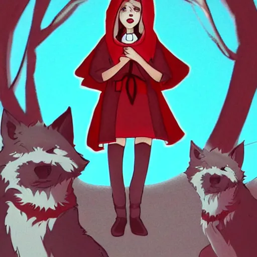 Prompt: Little Red Riding Hood as the wolf, Princess Mononoke inspired