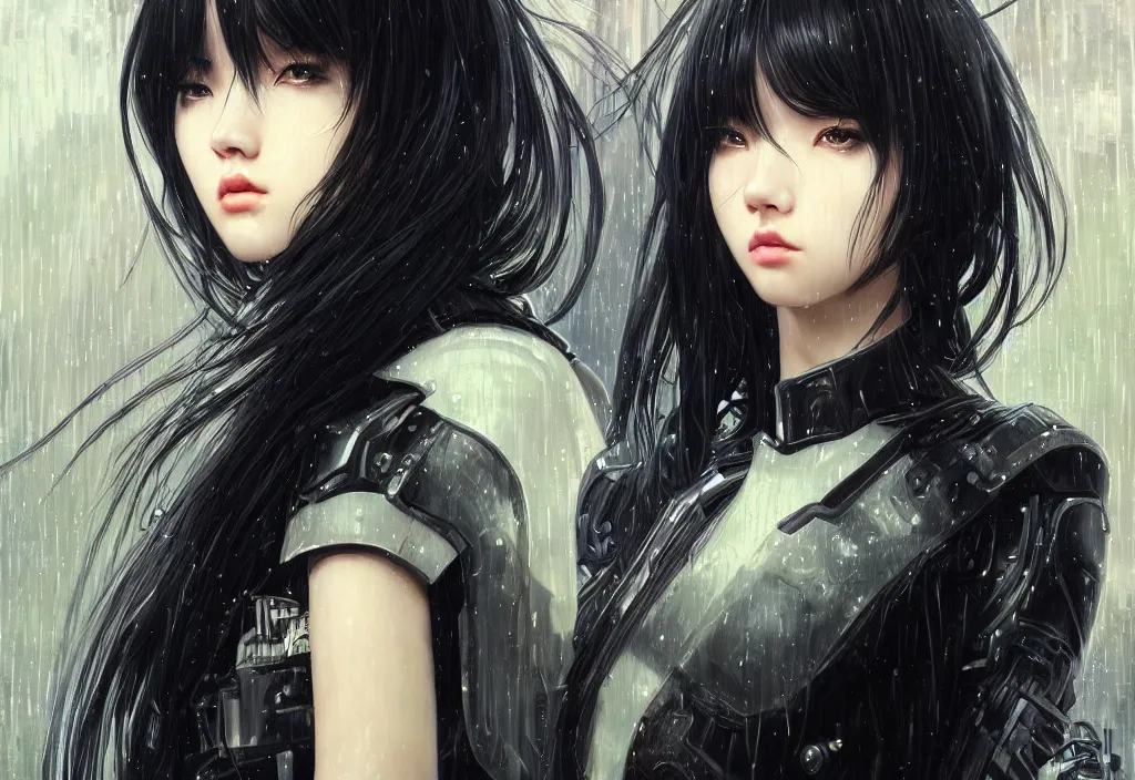 Image similar to portrait lisa blackpink + black hair of futuristic female police, black armored uniform, at futuristic colorpunk tokyo rainy night, ssci - fi and fantasy, intricate and very very very beautiful, highly detailed, digital painting, artstation, concept art, smooth and sharp focus, illustration, art by tian zi and wlop and alphonse mucha